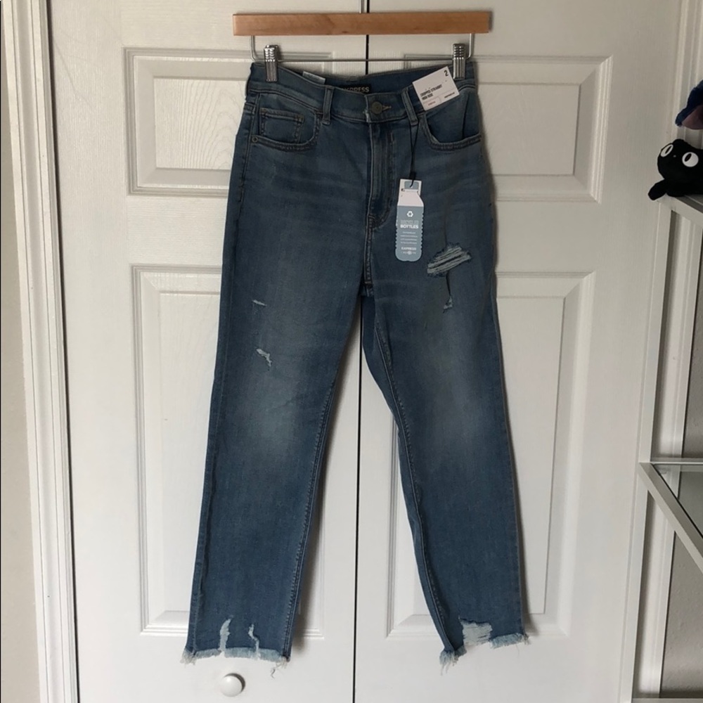 Cropped straight high rise jeans